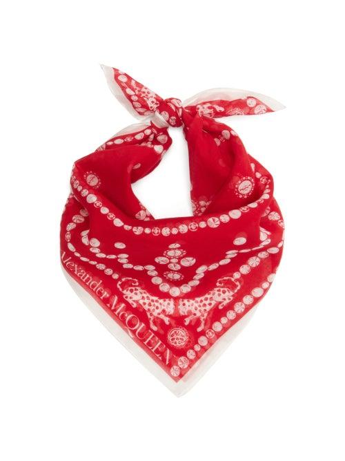 Matchesfashion.com Alexander Mcqueen - Logo-print Cotton-blend Bandana Scarf - Womens - Red White