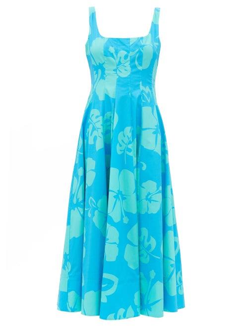 Matchesfashion.com Staud - Wells Floral-print Cotton-blend Dress - Womens - Blue Print