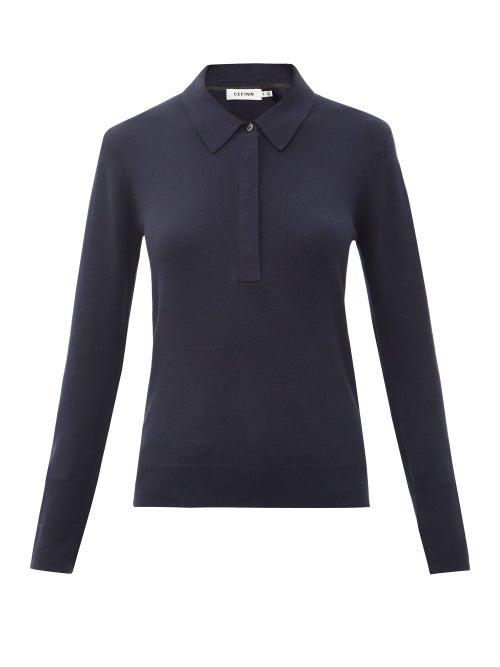 Matchesfashion.com Cefinn - Josie Point-collar Wool Sweater - Womens - Navy