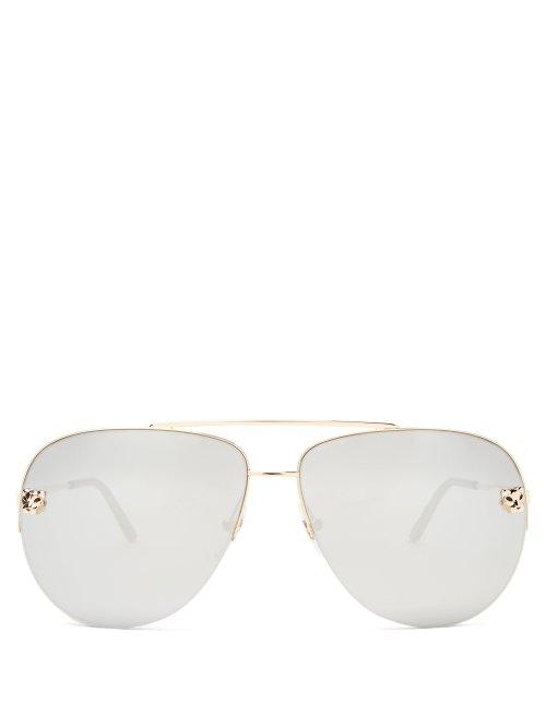 Matchesfashion.com Cartier Eyewear - Panthre Mirrored Aviator Sunglasses - Womens - Silver Gold