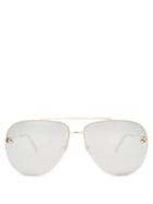 Matchesfashion.com Cartier Eyewear - Panthre Mirrored Aviator Sunglasses - Womens - Silver Gold