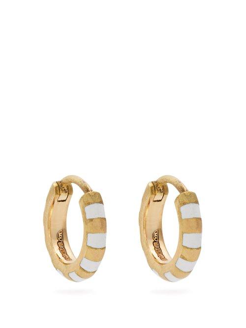 Matchesfashion.com Marc Alary - Enamel & Yellow Gold Earrings - Womens - White