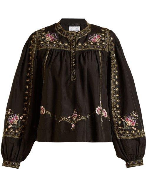 Matchesfashion.com Isabel Marant - Dyron Embroidered Silk Blouse - Womens - Black