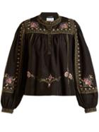 Matchesfashion.com Isabel Marant - Dyron Embroidered Silk Blouse - Womens - Black