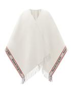 Matchesfashion.com Alexander Mcqueen - Logo-jacquard Fringed Wool-blend Cape - Womens - White Multi