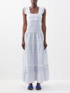Lug Von Siga - Sybill Banded Floral Linen-blend Voile Dress - Womens - Blue Print