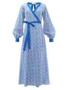 Matchesfashion.com The Upside - Kate Floral Print Cotton Wrap Dress - Womens - Blue White