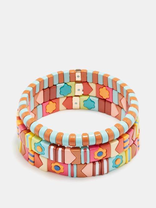 Roxanne Assoulin - Desert Rose Patchwork Enamelled Bracelet Set - Womens - Pink Multi