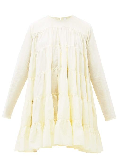 Matchesfashion.com Merlette - Soliman Tiered Cotton Mini Dress - Womens - Light Yellow
