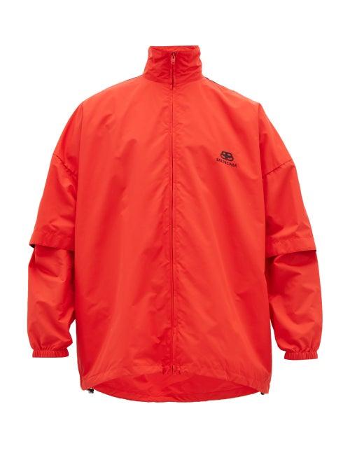 Matchesfashion.com Balenciaga - Logo-embroidered Convertible-sleeve Shell Jacket - Mens - Black Red