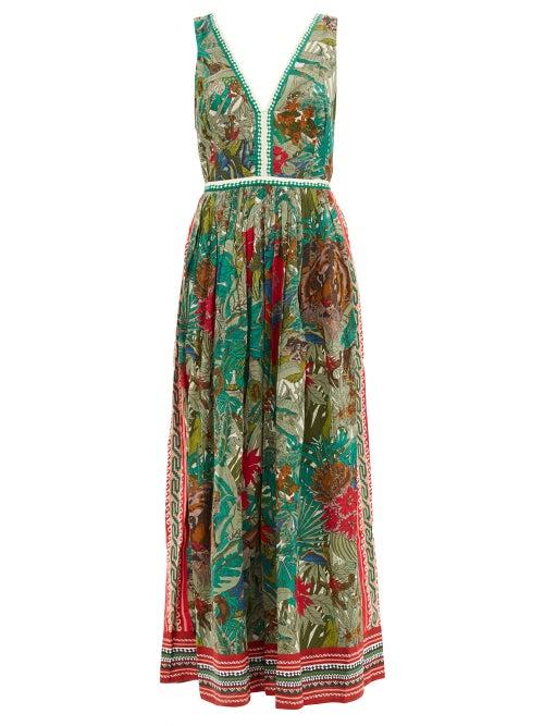 Matchesfashion.com Le Sirenuse, Positano - Sophia Ranthambore Tiger-print Cotton Maxi Dress - Womens - Green Print