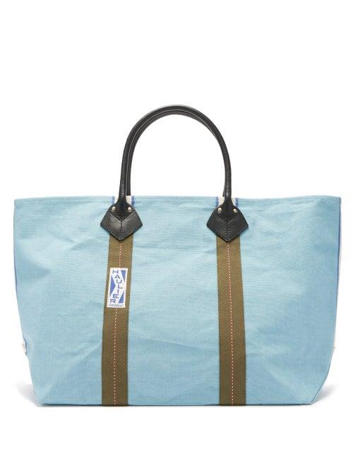 Haulier - Utility Large Striped Cotton-canvas Tote Bag - Mens - Light Blue