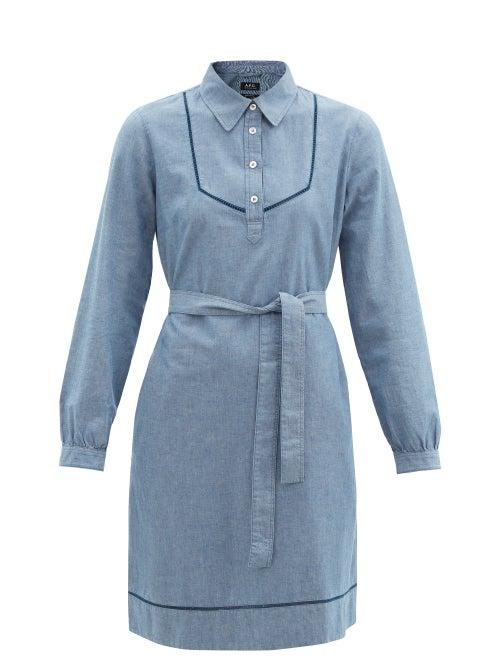 Matchesfashion.com A.p.c. - Maeve Belted Cotton-chambray Dress - Womens - Blue