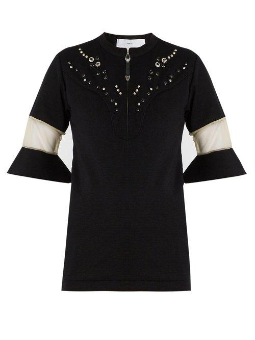 Matchesfashion.com Toga - Embellished Yoke Fluted Cuff Top - Womens - Black