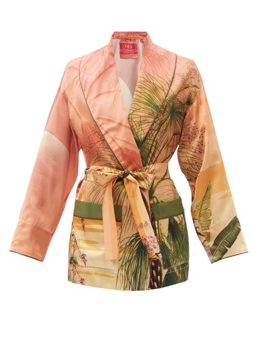 Matchesfashion.com F.r.s - For Restless Sleepers - Agnizione Palm-print Silk-satin Jacket - Womens - Orange Print