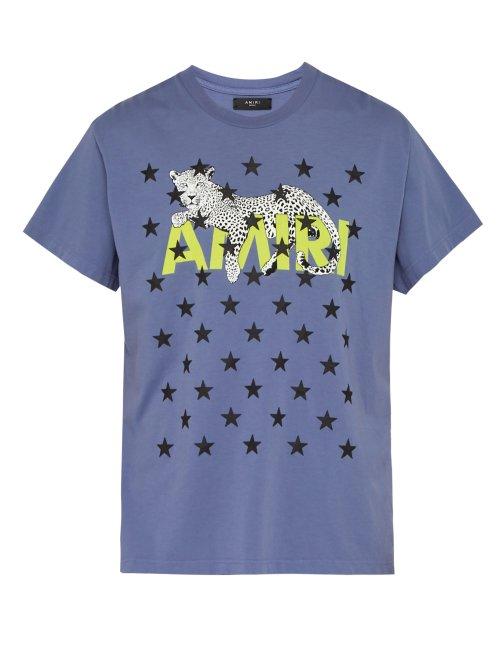 Matchesfashion.com Amiri - Star And Leopard Print Cotton T Shirt - Mens - Purple