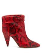 Matchesfashion.com Isabel Marant - Lisbo Python Effect Leather Ankle Boots - Womens - Red Multi