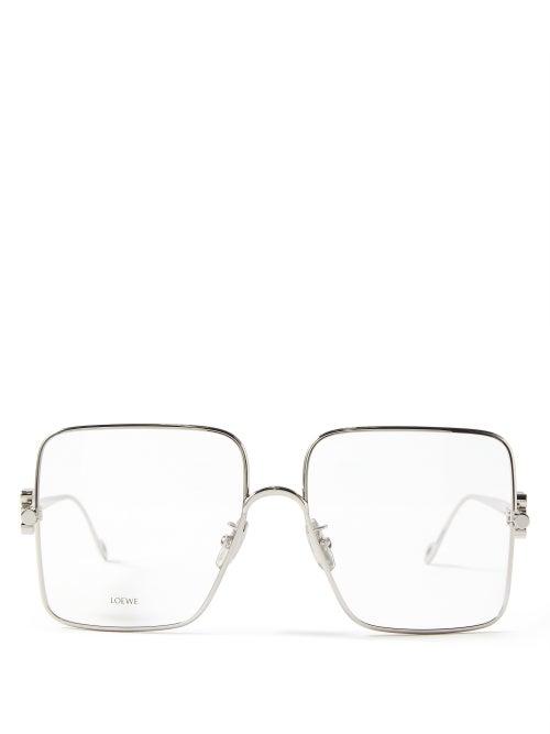 Loewe - Oversized Square Metal Glasses - Womens - Silver