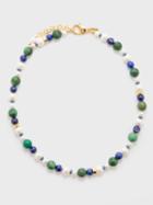 Liou - Moss Freshwater Pearl, Jade & Lapis Necklace - Mens - Green Multi