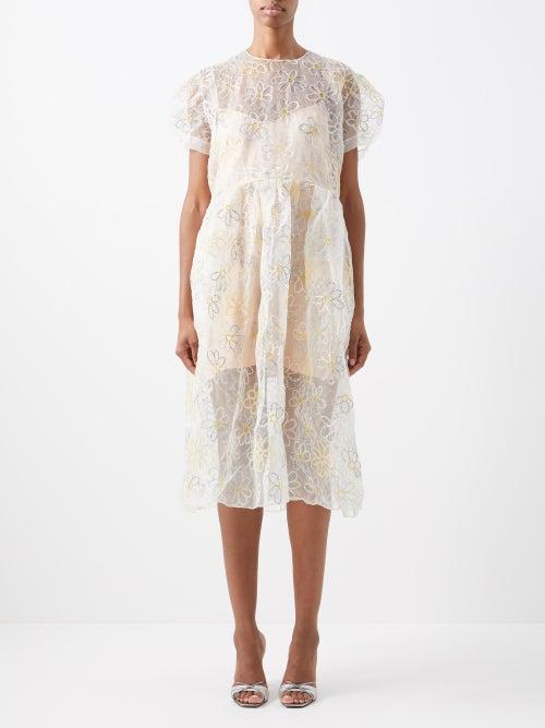 Ashish - Daisy-cutout Silk-organza Smock Dress - Womens - White Multi