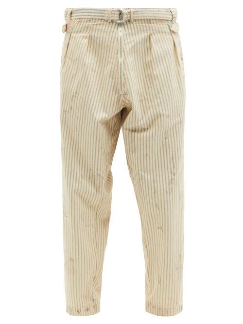 Matchesfashion.com Maison Margiela - Belted Distressed Striped Cotton Trousers - Mens - White
