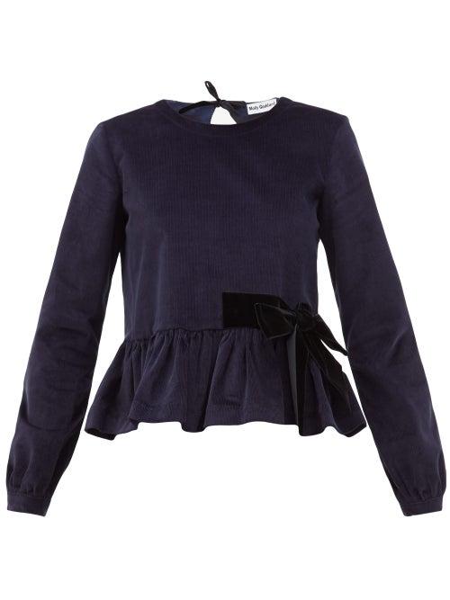 Matchesfashion.com Molly Goddard - Willow Stretch Cotton Corduroy Peplum Top - Womens - Navy