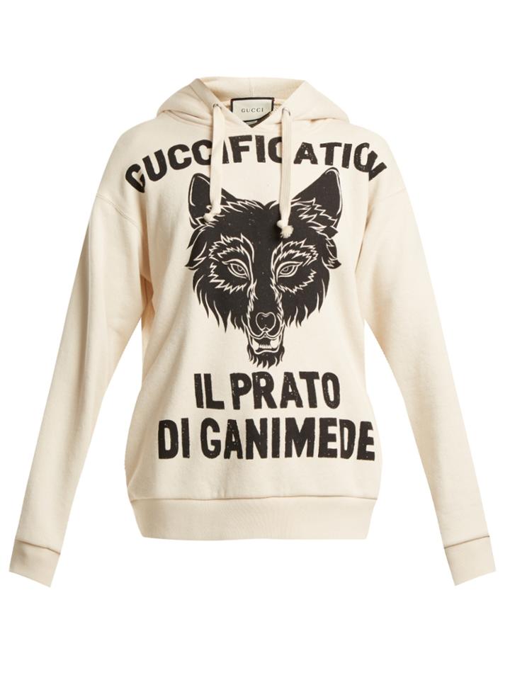 Gucci Wolf Head-print Cotton-jersey Hooded Sweatshirt