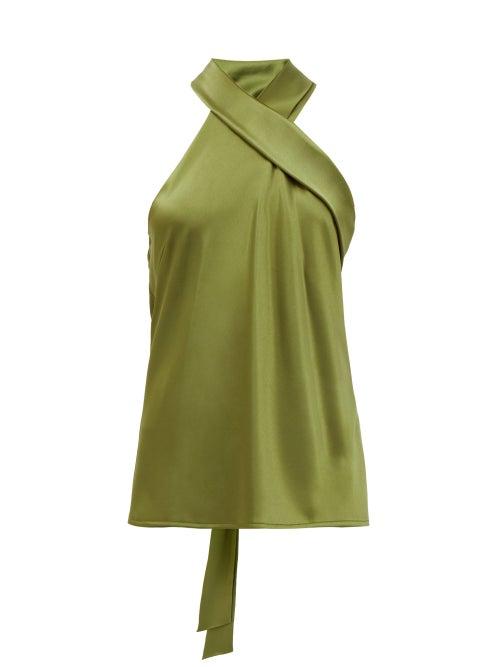 Matchesfashion.com Galvan - Pandora Draped Halterneck Satin Top - Womens - Khaki