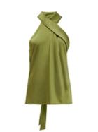 Matchesfashion.com Galvan - Pandora Draped Halterneck Satin Top - Womens - Khaki