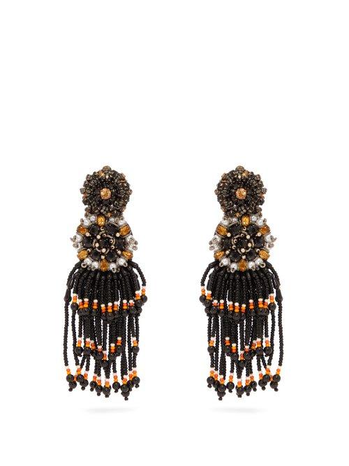 Matchesfashion.com Etro - Crystal And Bead Tassel Clip Earrings - Womens - Black