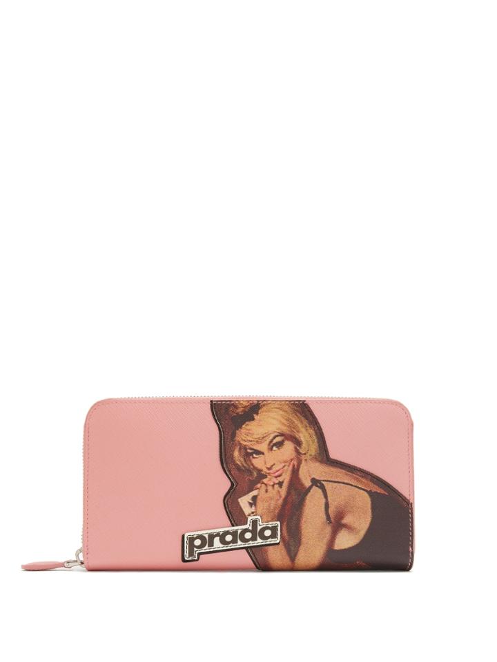 Prada Vintage-logo Zip-around Saffiano-leather Wallet