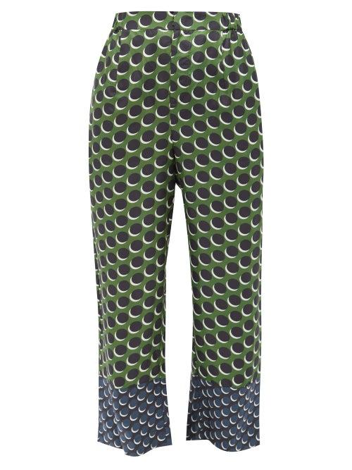 Matchesfashion.com Biyan - Pomelo Polka-dot Silk-twill Trousers - Womens - Green Multi