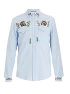 Gucci Point-collar Floral-embroidered Denim Shirt