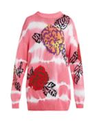 Matchesfashion.com Msgm - Floral Intarsia Tie Dye Cotton Sweater - Womens - Pink