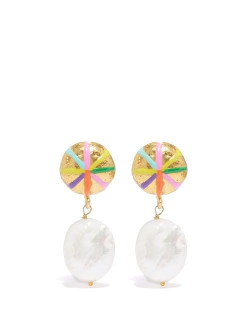 Sylvia Toledano - Baroque Pearl And Enamel Earrings - Womens - Gold Multi