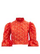 Ladies Rtw Batsheva - Floral-embroidered Silk-taffeta Cropped Top - Womens - Red Multi