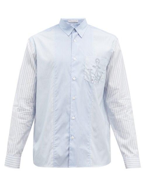 Mens Rtw Jw Anderson - Logo-embroidered Striped Poplin Shirt - Mens - Blue