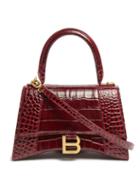 Matchesfashion.com Balenciaga - Hourglass Xs Croc-effect Leather Shoulder Bag - Womens - Burgundy