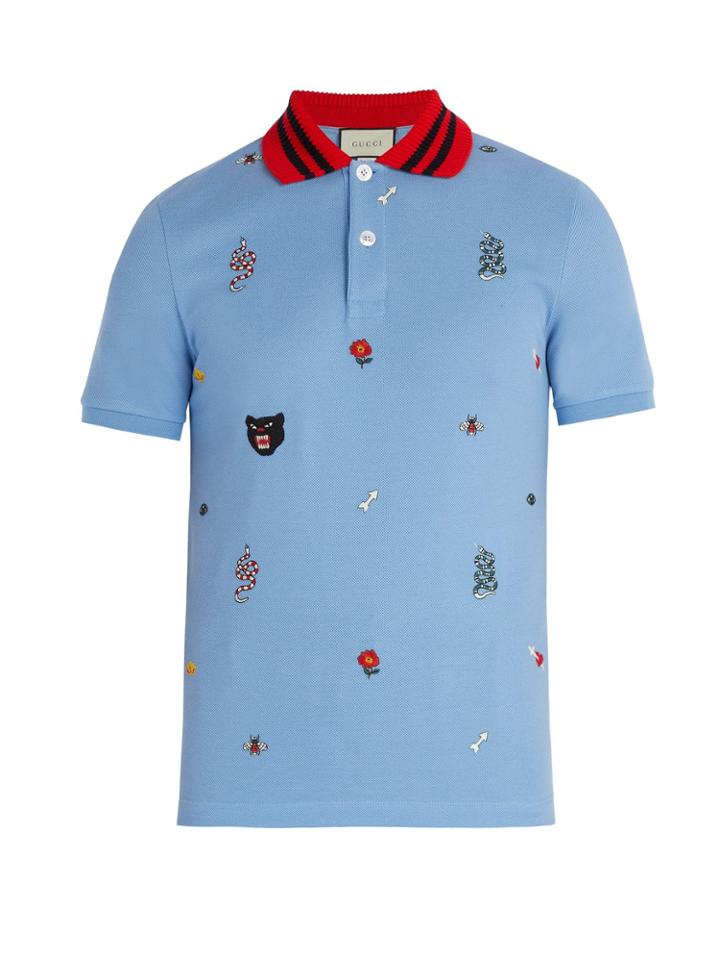 Gucci Embroidered Cotton Polo Shirt