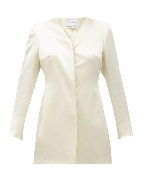 Matchesfashion.com La Collection - Asteria Longline Silk-satin Suit Jacket - Womens - Ivory