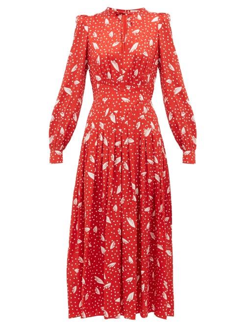 Matchesfashion.com Alessandra Rich - Polka Dot Silk Dress - Womens - Red White