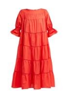 Matchesfashion.com Merlette - Paradis Tiered Cotton Dress - Womens - Red