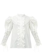 Matchesfashion.com Horror Vacui - Triangula Puffed Sleeve Cotton Blouse - Womens - White