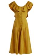 Sea Goldie Dropped-waist Ruffled-neck Linen Dress