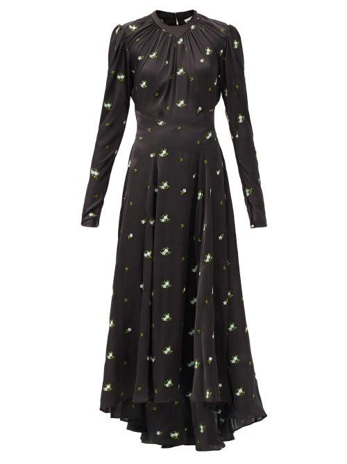 Matchesfashion.com Paco Rabanne - Floral-embroidered Satin Midi Dress - Womens - Black Multi