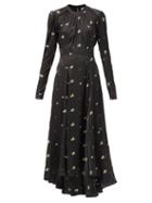 Matchesfashion.com Paco Rabanne - Floral-embroidered Satin Midi Dress - Womens - Black Multi