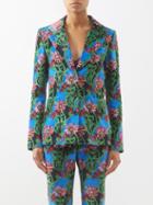 La Doublej - 24/7 Floral-print Single-breasted Velvet Blazer - Womens - Multi