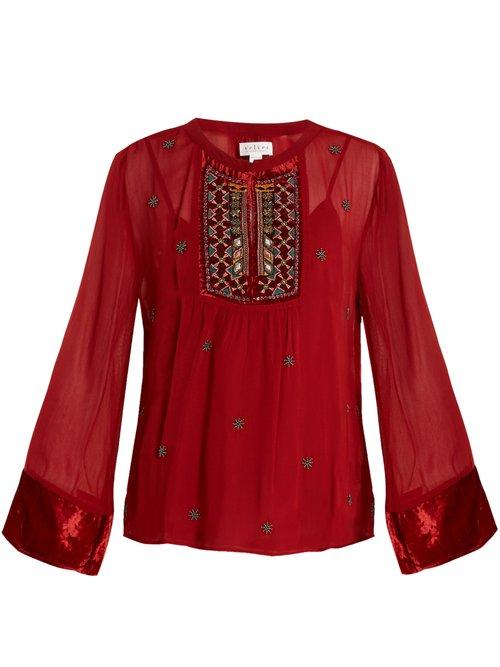 Matchesfashion.com Velvet By Graham & Spencer - Becky Embellished Chiffon Blouse - Womens - Red