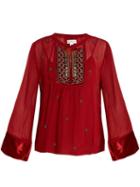 Matchesfashion.com Velvet By Graham & Spencer - Becky Embellished Chiffon Blouse - Womens - Red