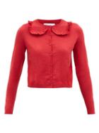 Matchesfashion.com Redvalentino - Ruffled Wool-blend Cardigan - Womens - Red